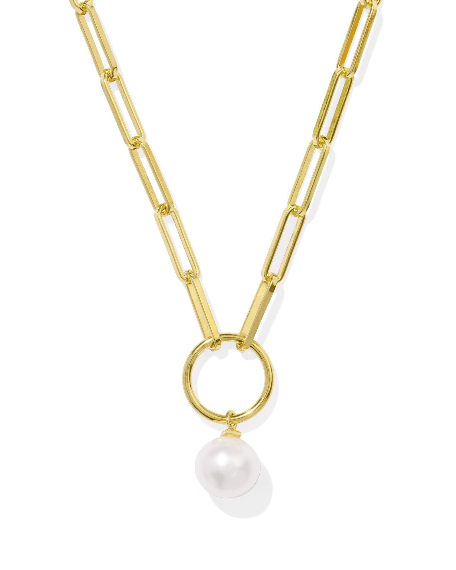 18k Solid Gold Akoya Pearl Necklace, Double Paperclip Charm Necklace, Natural Pe shops